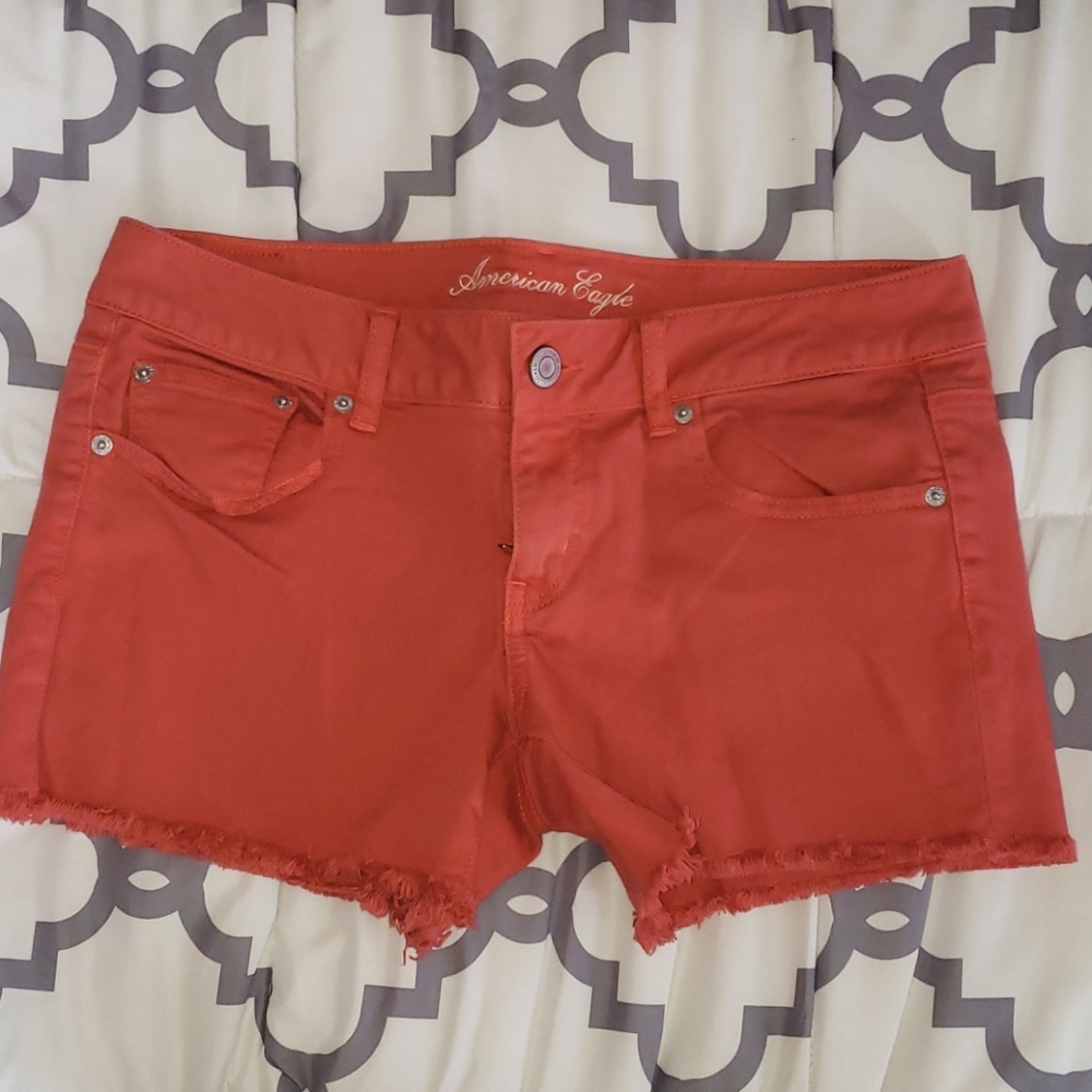 American Eagle Stretch Coral Red Jean Denim Shorts
